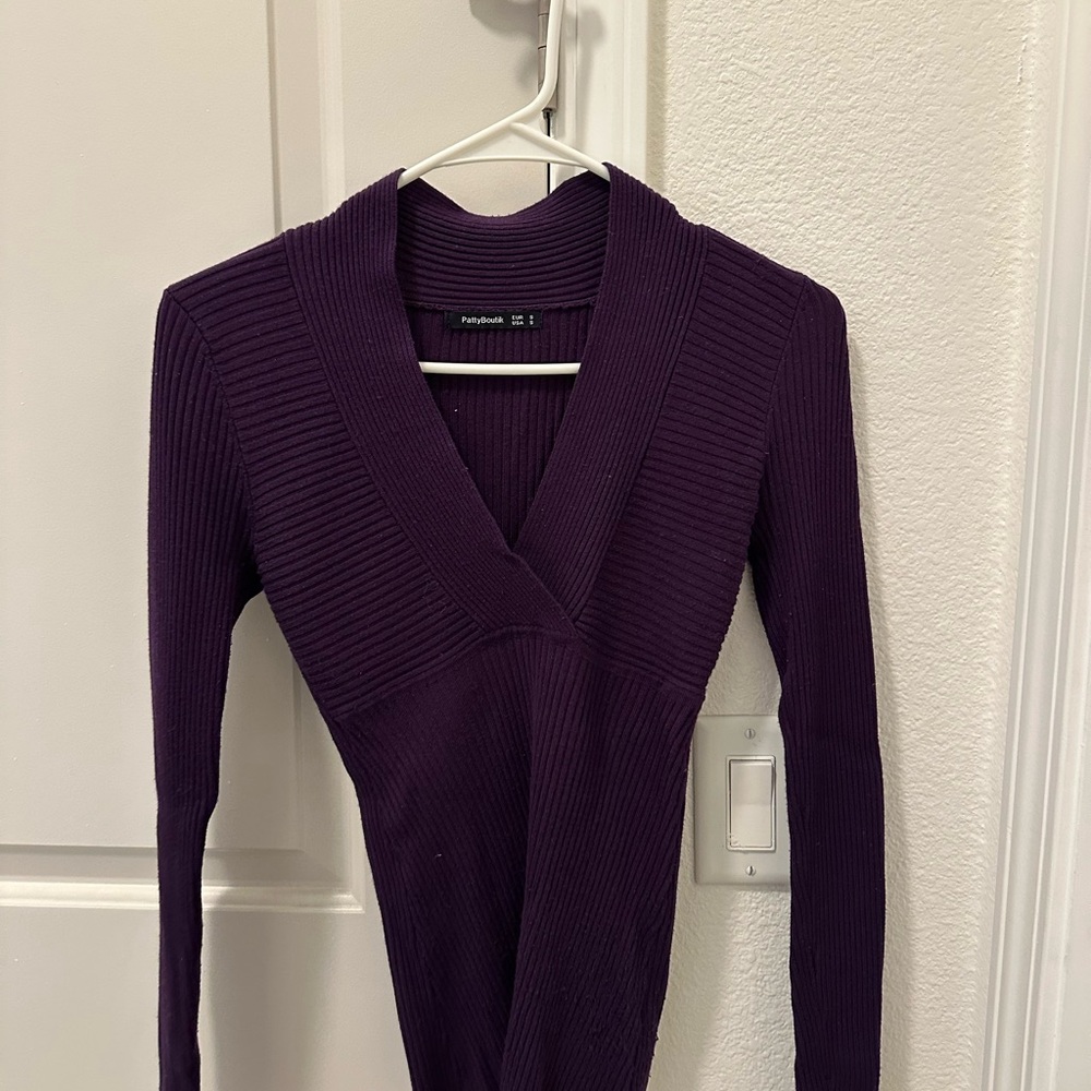 PattyBoutik Deep Purple Ribbed Top